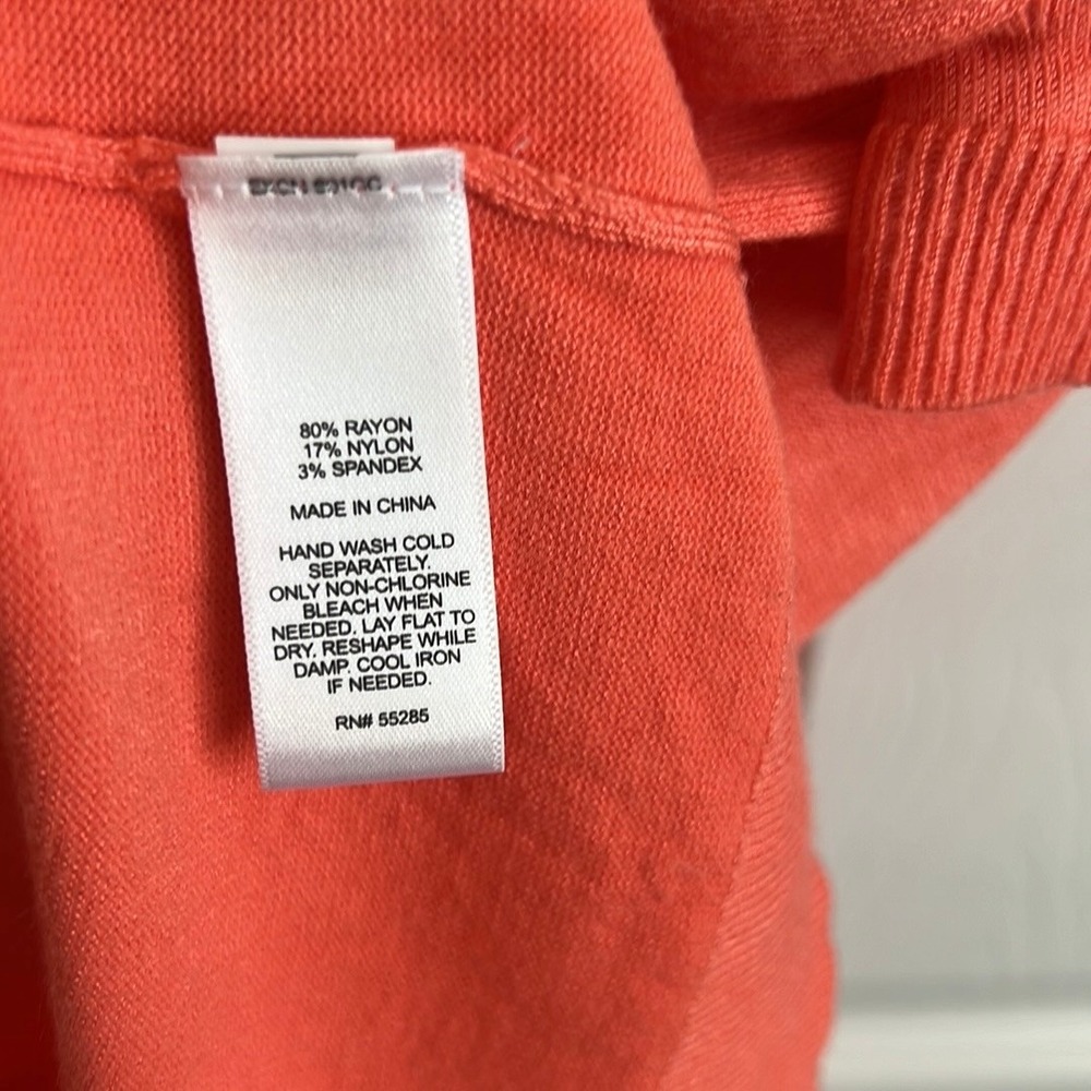 Express Knit Top Zipper Detail Short Sleeve Crew Neck Coral Size M - Picture 7 of 9